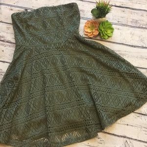 EXPRESS Army Green Fit & Flare strapless dress M